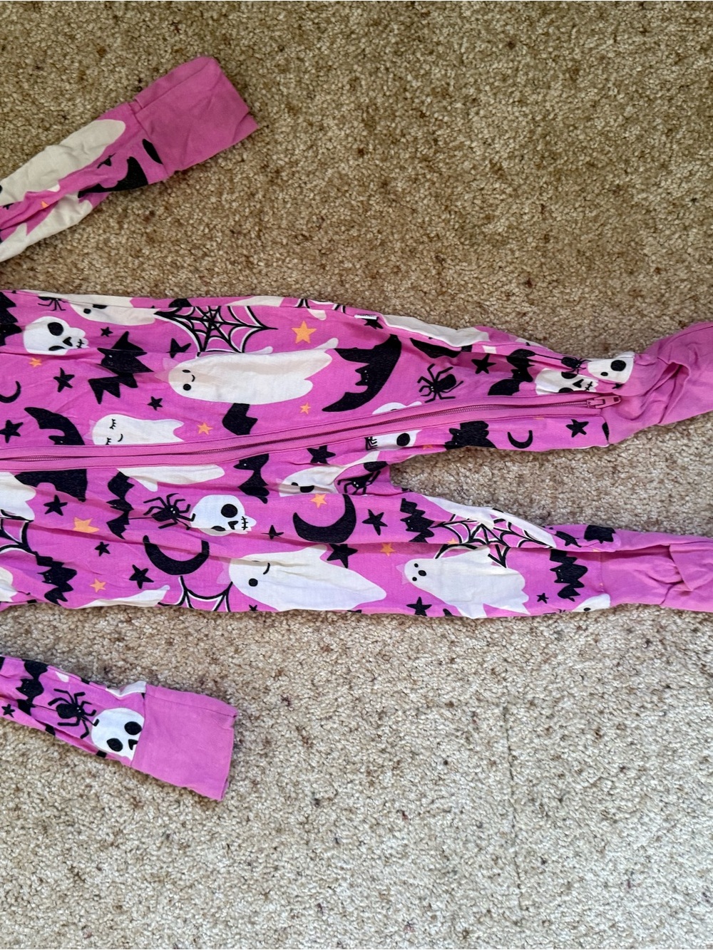 Little sleepies:Girls Pink Ghost & Spider Halloween One-Piece Pajamas